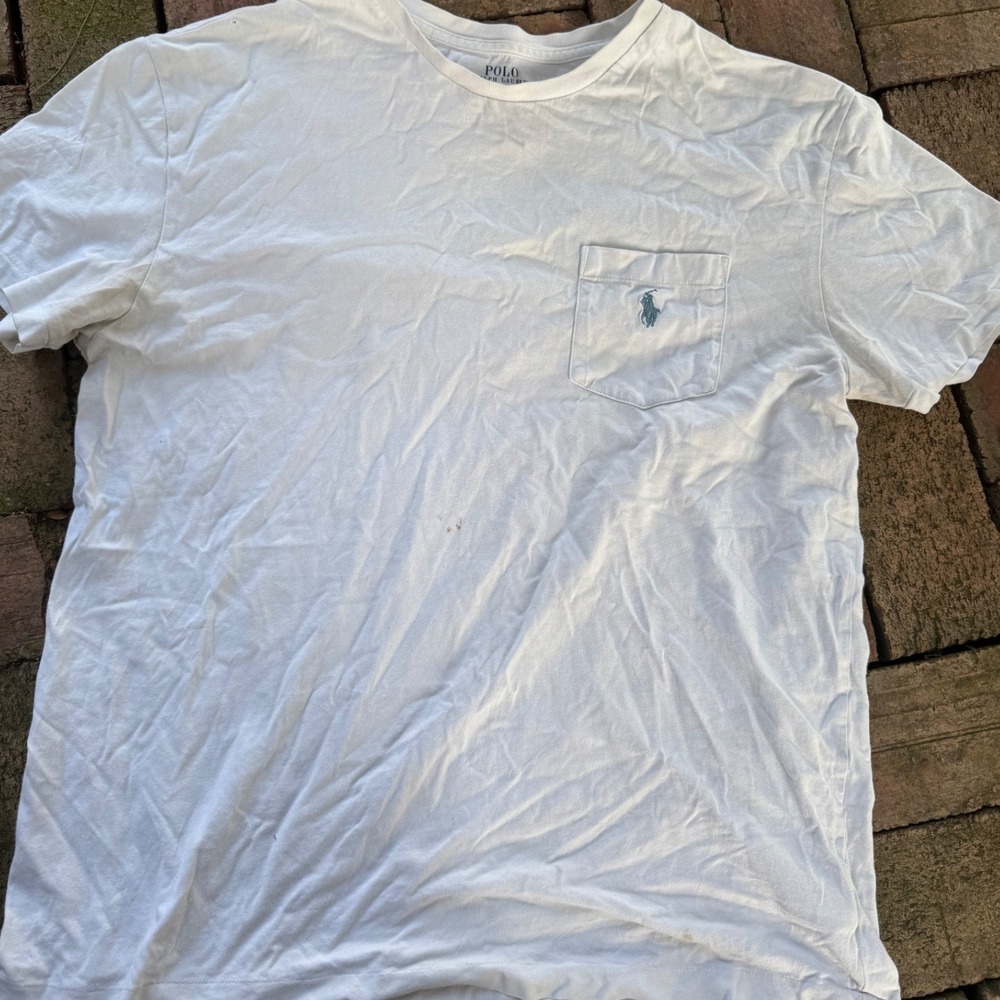 Polo Ralph Lauren Mens XL White Pocket T-Shirt Classic Fit Teal Blue Pony Logo